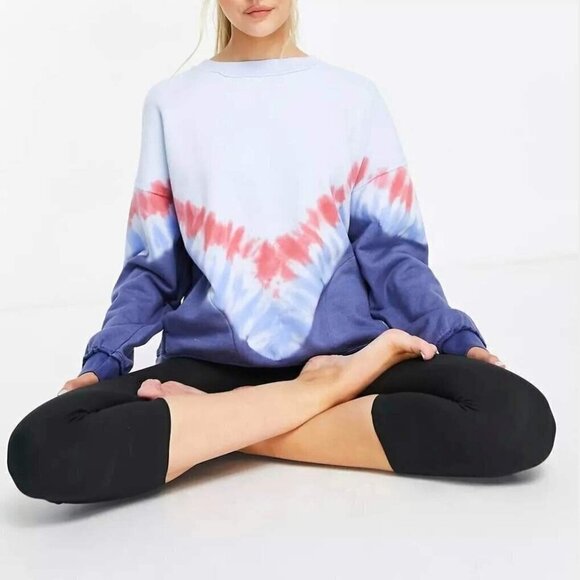 Free People Movement Ombre Metti Crew Sweatshirt Blue Women’s Size M Athleisure - Picture 1 of 13